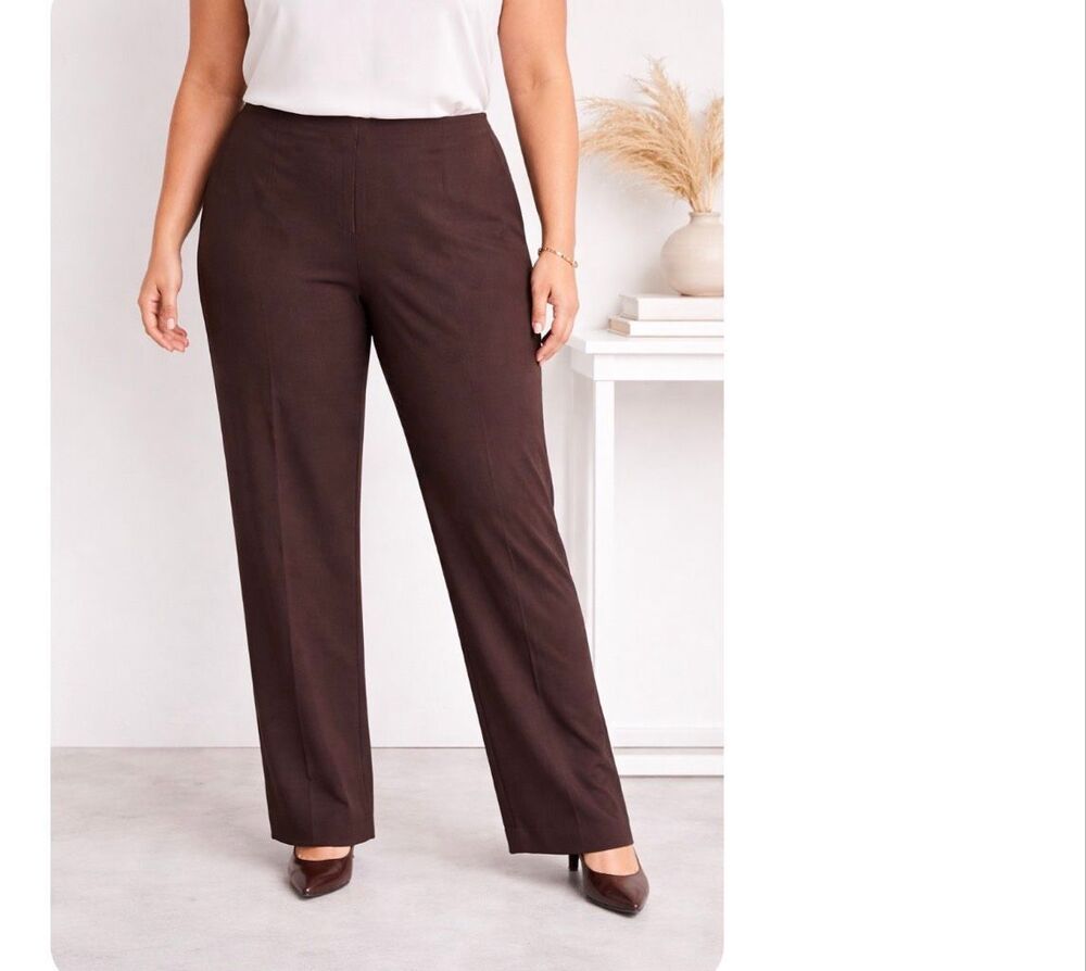 Doncaster Collection $290 Flat Front Dress Pants Brown High Rise size 18 NWT